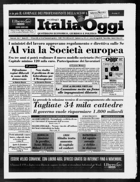 Italia oggi : quotidiano di economia finanza e politica